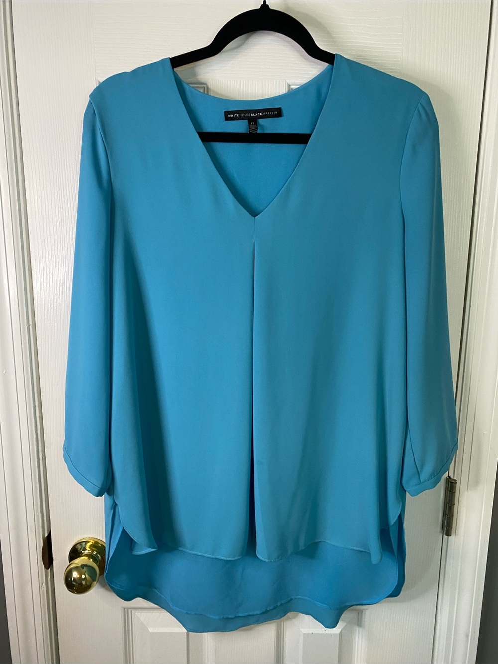 White House Black Market Teal V-Neck Pleated Tunic Size 12.